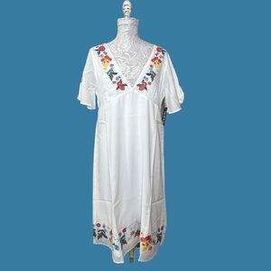 Modcloth White Midi Dress with Floral Embroidery